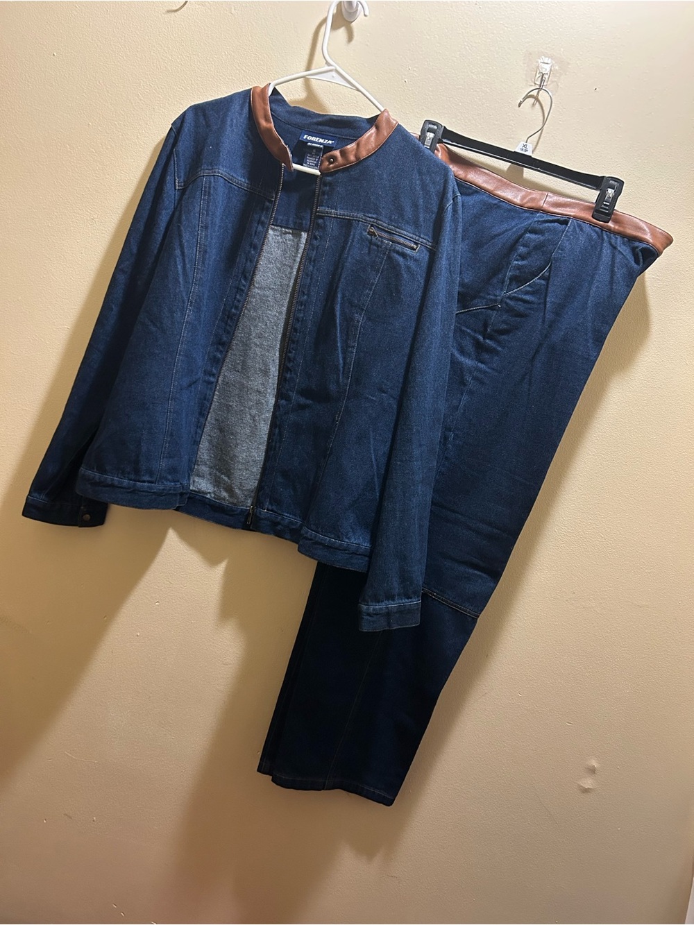 Dark Blue Denim Jeans with Brown Trim - Men